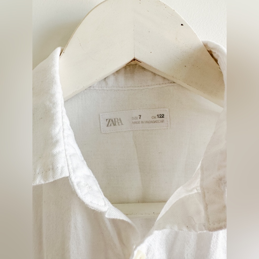 Zara Kids Button Down Linen Top - White - Size 7 - Picture 4 of 5